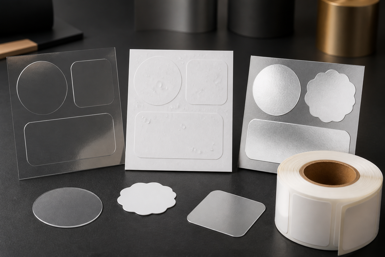 Generic clear, waterproof synthetic and silver metallic film sticker materials