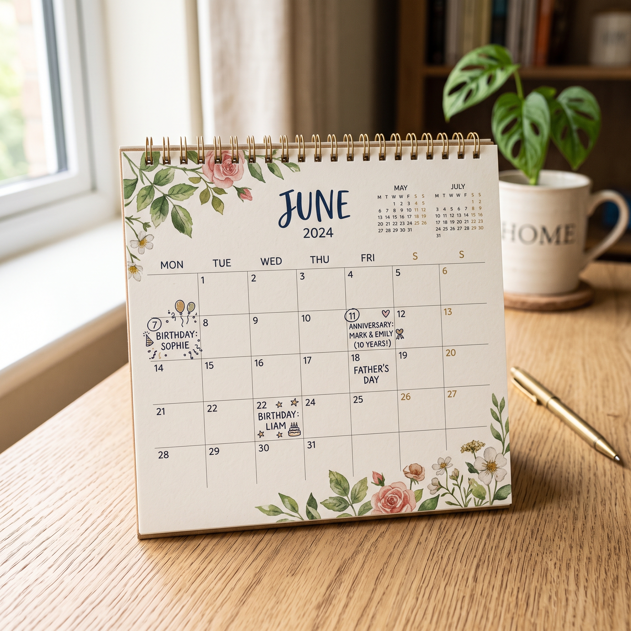 Personalised calendar with birthday and anniversary reminders