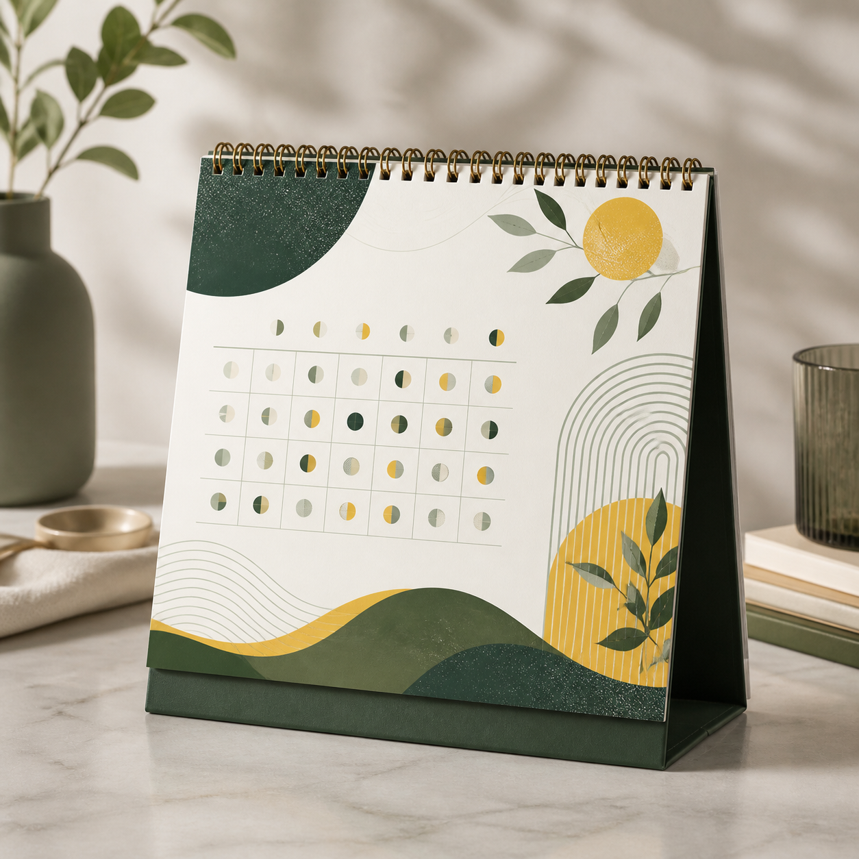 Generic custom desktop calendar with a tasteful printed design